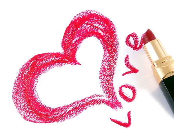 Çizilmiş kalp ve lipstick.love. — Stok fotoğraf