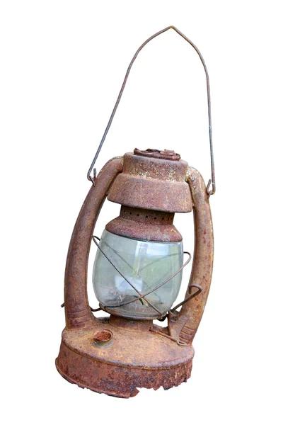 Isolated old rusty oil lamp — Stock Photo, Image