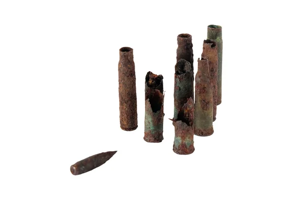 Isolated Old rusty cartridges and bullet — Stock Photo, Image