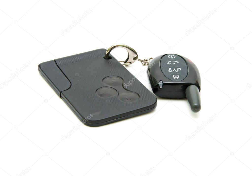 Car alarm key fob and a chip-card.