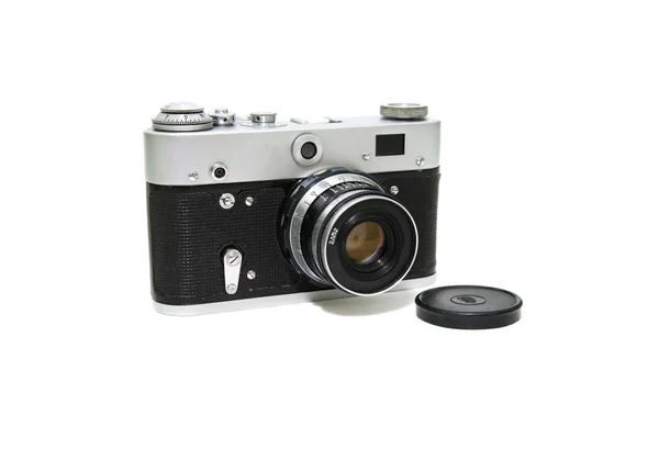 Oudere analoge camera close-up op witte achtergrond — Stockfoto