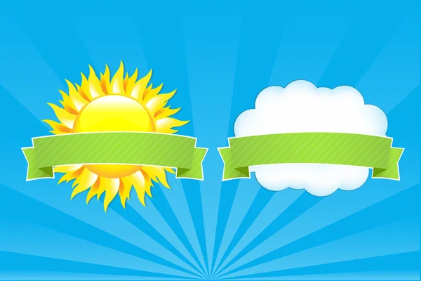 Soleil et nuage avec rubans — Image vectorielle