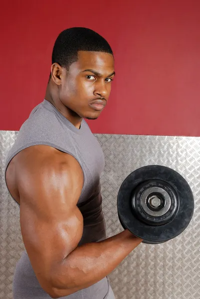 Afro-Amerikan başka ağırlık kaldırma egzersizleri... — Stok fotoğraf