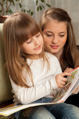 Two Sisters Reading clipart