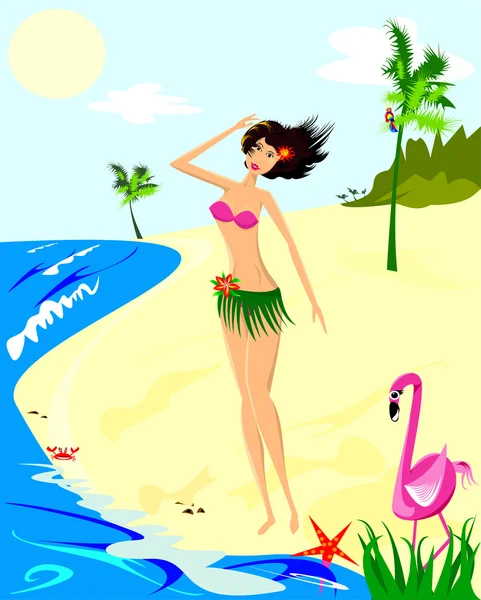 Young woman on the beach. — Stock Vector