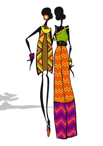 Яркие африканские девушки, которые модно одеты — стоковый вектор