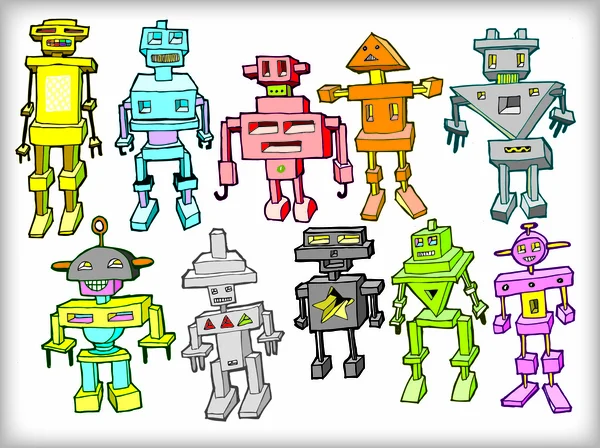 Komik retro robotlar — Stok Vektör
