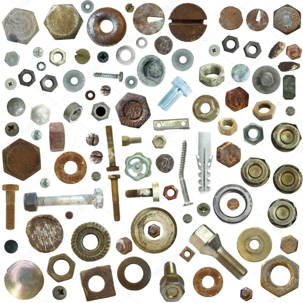 Big collection old rusty Screw heads, bolts, steel nuts,old metal nail